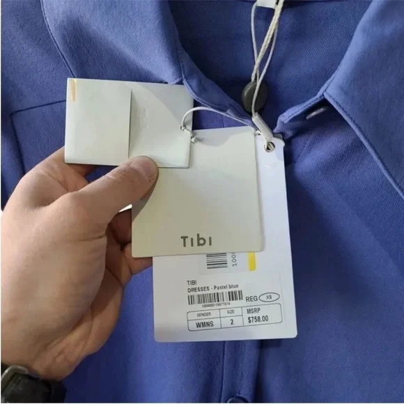 NWT $758 Tibi Blue Long Sleeve A-Line Shirt Dress size XS Overissed